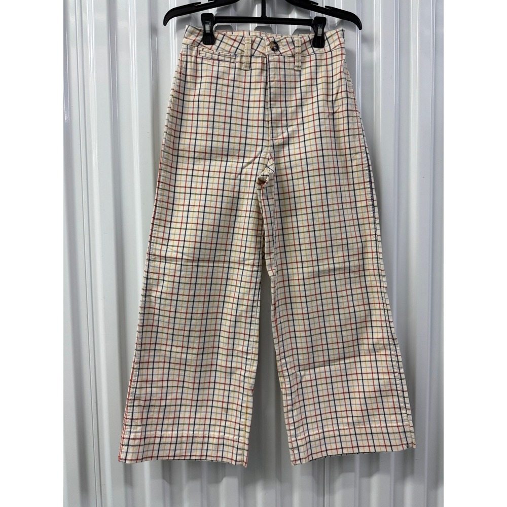 Madewell Wide Leg Pants Womens 23 Cream Multi Excellent Rainbow Grid Cropped
